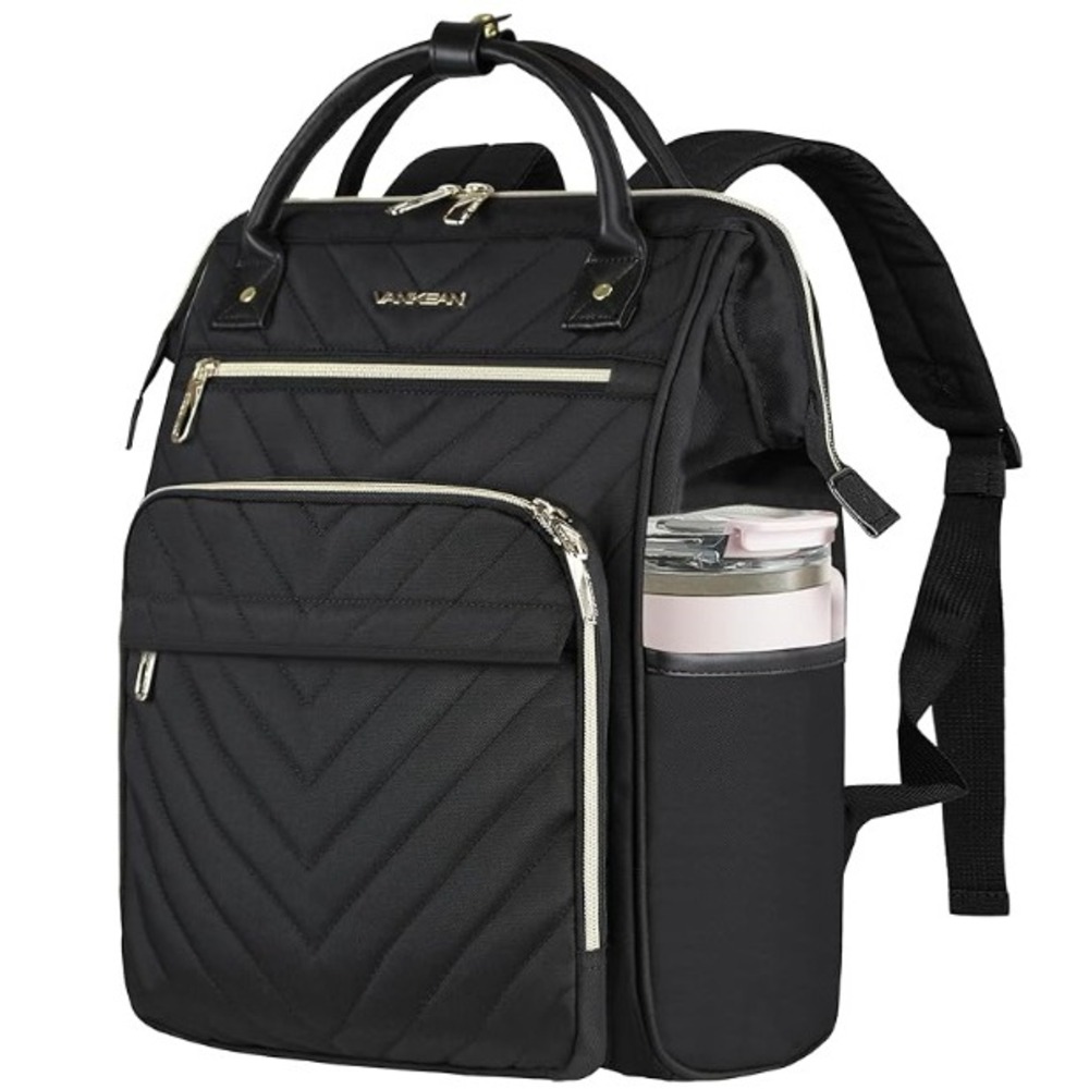 VANKEAN 17 Inch Laptop Backpack Women Black Quilted Work Travel Bag Waterproof